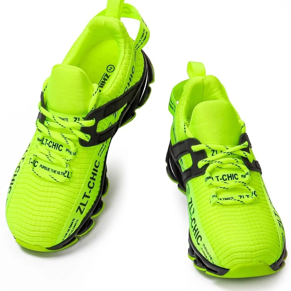 Boys Running Lightweight Lace up Sneakers highlight yellow size 1 little kid